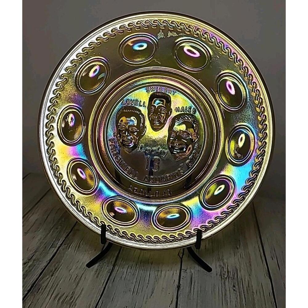 Apollo 13 Wheaton Carnival Glass Commemorative Plate With Swigert Lovell Hayes